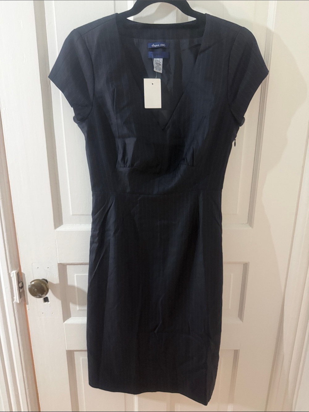 NWT J. Crew Navy Pinstripe V‑Neck Midi Dress